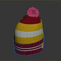 Red Yellow White Striped Knit Beanie Hat With Orange Pom Pom For Winter Wear