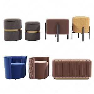 Modern fabric stool combination 3d model