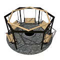 Outdoor Hexagonal Playground Equipment Featuring Swings Benches and Gravel Ground