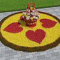 Red Patriotic Vase with Colorful Flowers and Red Heart Shaped Patterns on Yellow Background
