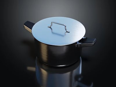 Stainless Steel Cooking Pot With Lid And Two Side Handles For Kitchen Use 3d model