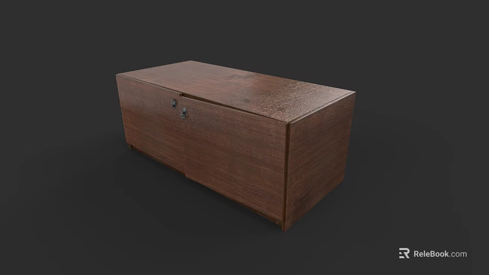 Dark Brown Wooden Sofa and Coffee Table Set with Textured Surface and Metal Clasps 3d model 