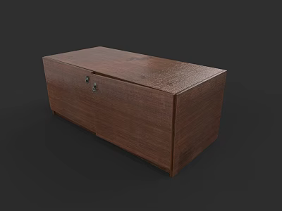 Dark Brown Wooden Sofa and Coffee Table Set with Textured Surface and Metal Clasps 3d model