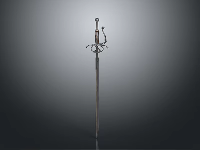 Antique Sword With Ornate Hilt Design And Long Metal Blade Isolated On Gray Background 3d model