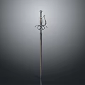 Antique Sword With Ornate Hilt Design And Long Metal Blade Isolated On Gray Background