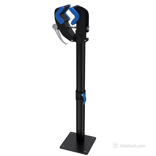 Sturdy Black Hardware Tool Stand With Blue Adjustable Components And Stable Base 3d model 