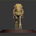 Detailed Standing Yellow Tyrannosaurus Dinosaur Skeleton Exhibition Model On Red Base