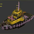Strong Tiger Tugboat With Yellow Hull Black Components And Deck Equipment 3d model