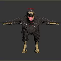 Detailed 3D Model Of Black Feathered Creature With Red Crest Long Tail And Yellow Feet
