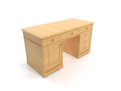 Light Wood Functional Desk with Drawers and Cabinet Doors for Home Use 3d model
