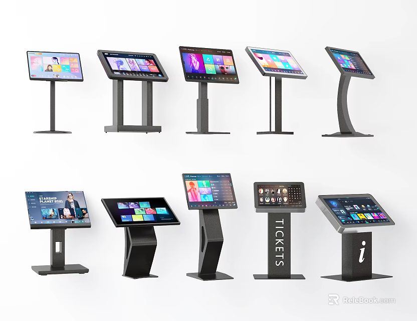 Various Touchscreen Entertainment Appliances With Different Stand Designs And Colorful Displays 3d model 