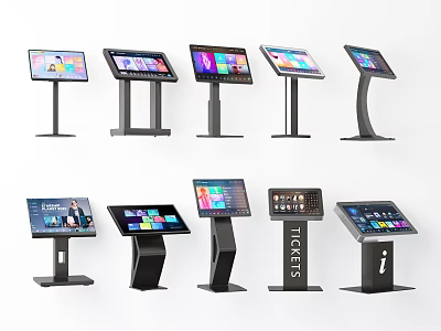 Various Touchscreen Entertainment Appliances With Different Stand Designs And Colorful Displays 3d model