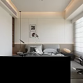 Modern Bedroom Interior With Large Window Blinds Black Armchair And White Gray Bedding
