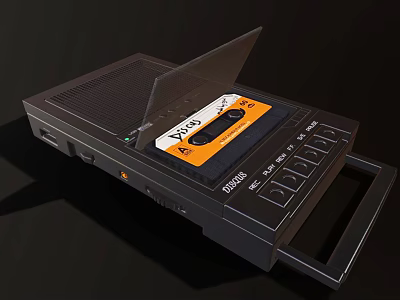 Vintage Black Cassette Tape Player Featuring Transparent Lid Inserted Cassette And Control Buttons 3d model