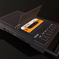 Vintage Black Cassette Tape Player Featuring Transparent Lid Inserted Cassette And Control Buttons