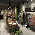 Cozy Modern Clothing Store With Clothing Racks Sofas Chandeliers Green Plants And Wooden Reception Counter