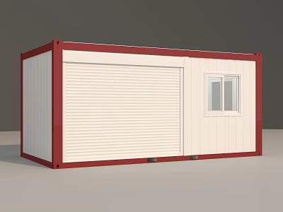 Red And White Shipping Container Building With Roll Up Door And Window Structure 3d model