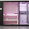Modern Shower Sauna Interior Design With Glass Door Wooden Shelves And Control Panel