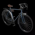 Vintage Blue Bicycle With Brown Seat Curved Handlebars Rear Rack And Fenders