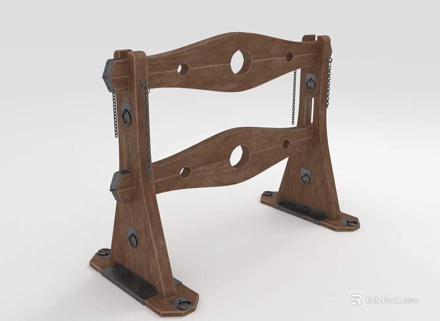Wooden Bracket Stand Design With Metal Accents Circular Holes And Bolts 3d model 