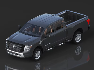 Black Nissan Full Size Pickup Truck With Spacious Bed Brown Interior And Silver Wheels 3d model