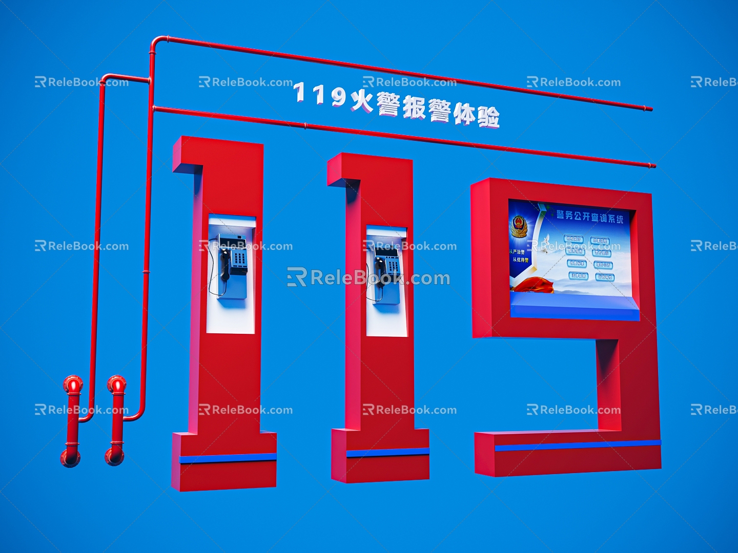 Fire alarm experience China fire pipe fire display fire system fire telephone 119 3d model