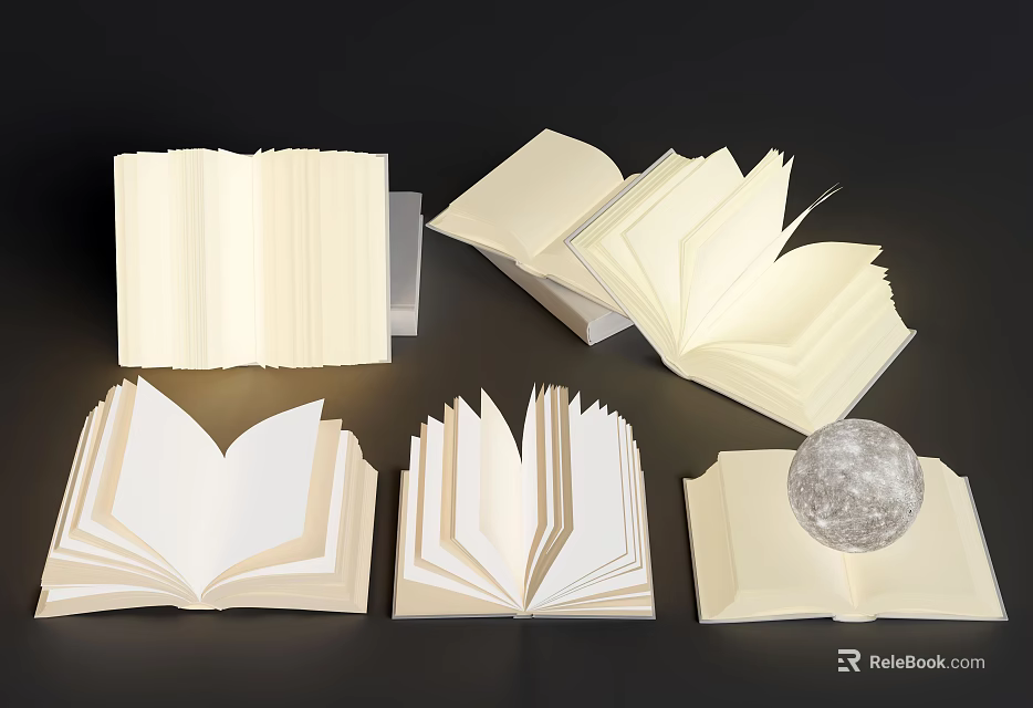 Modern Artistic Table Lamp Illuminating Open Books With Moon Model On Dark Background 3d model