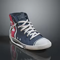 Navy Blue High Top Canvas Shoes With Red And White Side Accents And White Laces