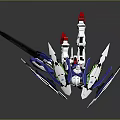 Blue White Armored Mech Robot Action Figure With Glowing Green Wings And Sword