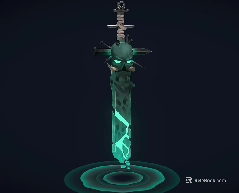 Enchanted Sword With Skull Decoration Green Glowing Patterns And Green Aura At Base 3d model 
