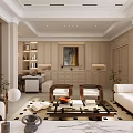 Elegant Living and Dining Room Interior With Neutral Sofa Coffee Table And Decorative Painting