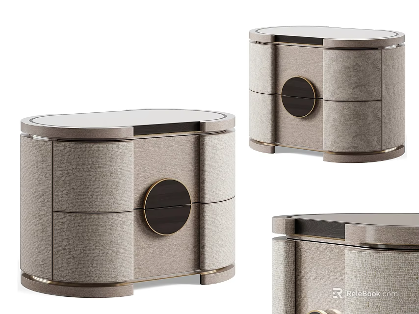 Modern Fabric Bedside Tables With Round Accent And Metal Frame Design 3d model 