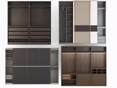 Modern Wooden Wardrobe Designs With Drawers Open Shelves And Panel Variations 3d model