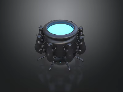 Sleek Black Metal Garden Ornament With Blue Illuminated Center And Support Legs 3d model