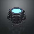 Sleek Black Metal Garden Ornament With Blue Illuminated Center And Support Legs