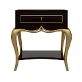 Dark Wood Bedside Table With Gold Metal Legs Ornate Trim And Keyhole Drawer