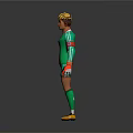 Game Movie Character In Green Goalkeeper Uniform With Blonde Hair And Captain Armband