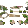 Creative Landscape Seating Designs With Wooden Frames And Lush Greenery 3d model