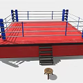 Professional Boxing Ring Design With Red Platform Blue Corner Posts And Ropes 3d model