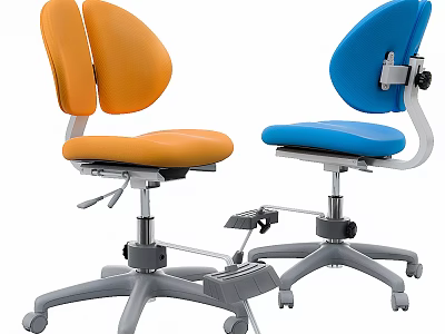 Adjustable Ergonomic Children's Chair in Orange and Blue with Wheels and Footrest 3d model