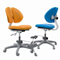 Adjustable Ergonomic Children's Chair in Orange and Blue with Wheels and Footrest