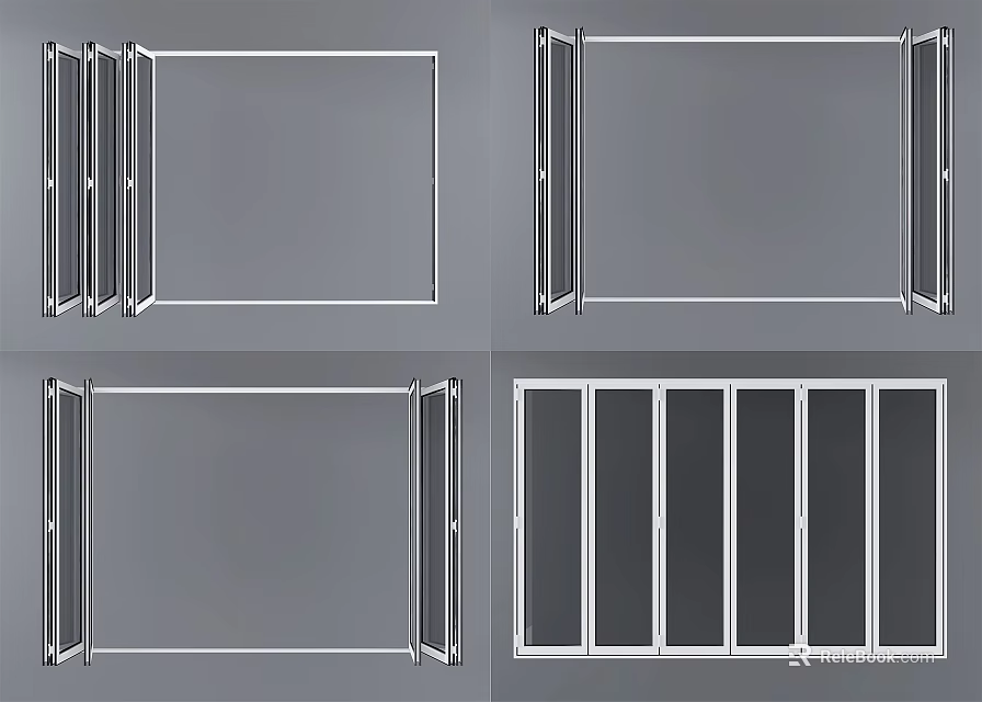Folding Doors With Different Designs Featuring Various Panel Configurations And Structures 3d model