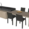 Modern Dining Table Set with Four Gray Chairs Sink and Countertop Design 3d model