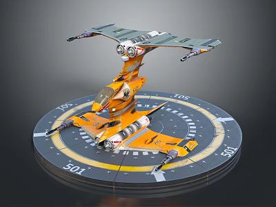 Detailed Orange Aircraft Model On Circular Display Base With Numbered Scales 3d model