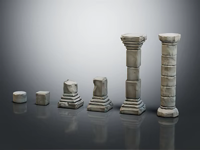 Different Styles Of Stone Columns With Various Sizes And Architectural Details 3d model