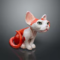 Cute Red And White Cat Sculpture With Large Ears Green Eyes And Curled Tail