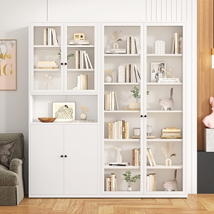 Nordic Style Wrought Iron Bookcase Glass Door Rack Storage Cabinet Modern Simple Floor Bookcase Living Room Storage Small Cabinet 3d model