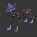 Purple Mechanical Cat with Robotic Skeleton Joints in Standing Position on Reflective Surface 3d model