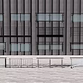 Modern Metal And Glass Fence Design With Striped Gray Wall And Layered Structure