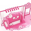 Pink Themed Commercial Equipment Featuring Striped Awning White Curtains And Cherry Blossom Decorations